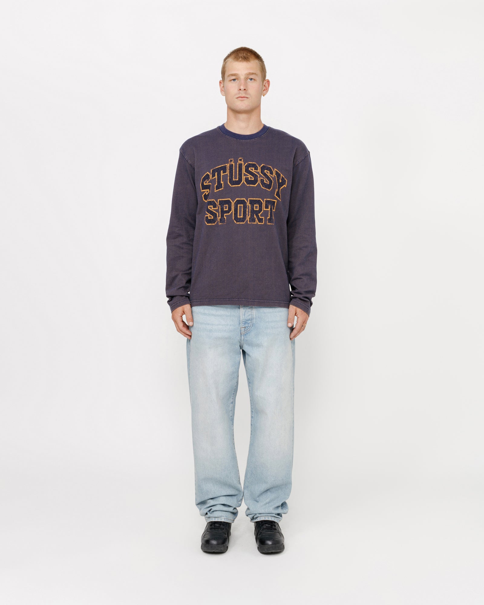 2 Tone Cotton Mesh Crew in navy – Stüssy