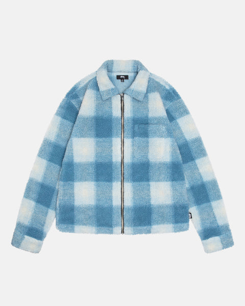 Zip Sherpa Shadow Plaid in light blue – Stüssy