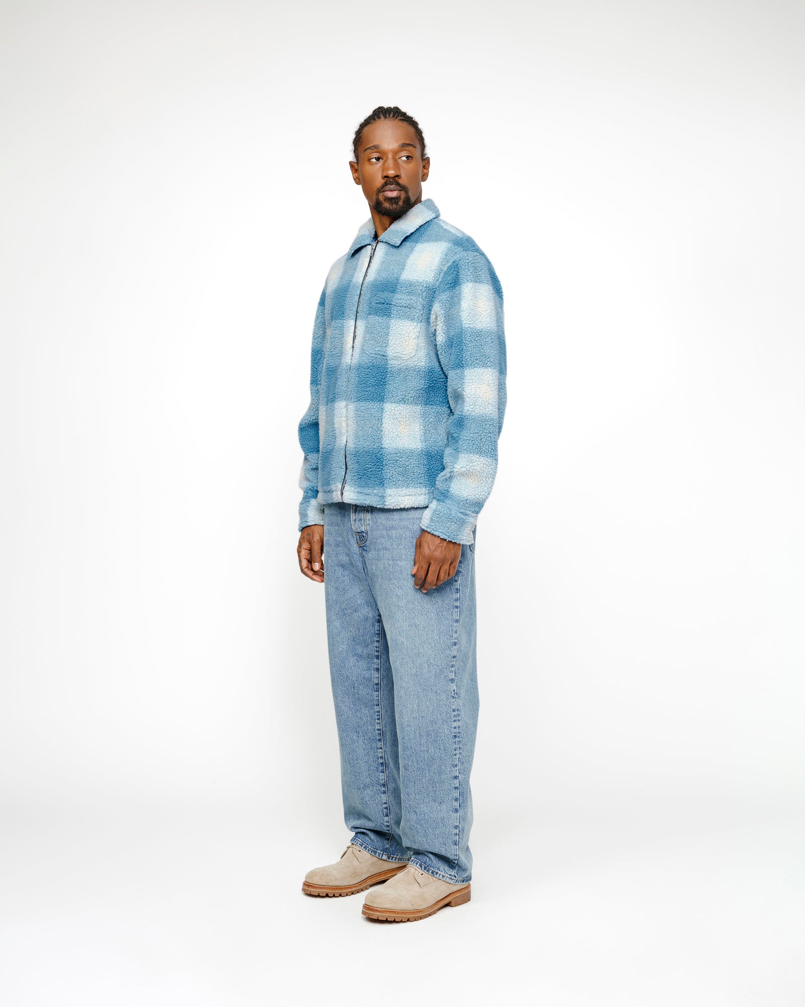 Zip Sherpa Shadow Plaid in light blue – Stüssy