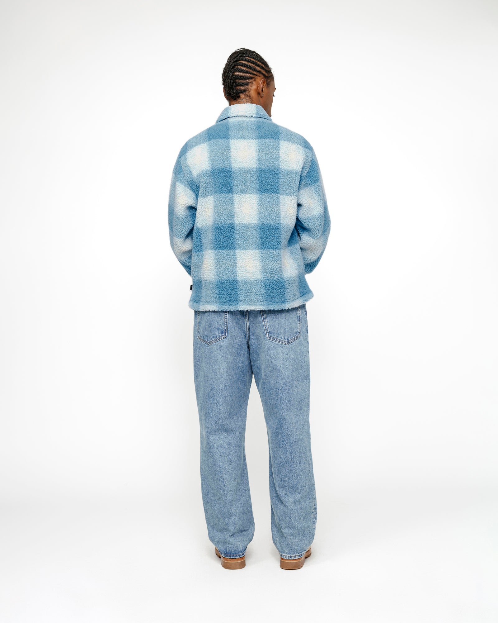 Zip Sherpa Shadow Plaid in light blue – Stüssy