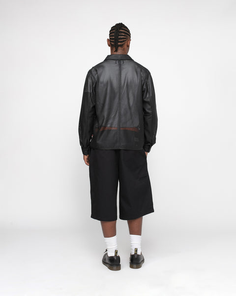 STÜSSY ZIP SHIRT PERFORATED LEATHER BLACK LONGSLEEVE