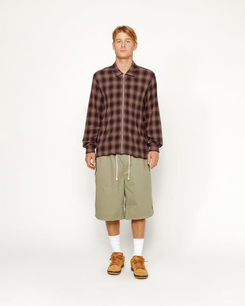 STÜSSY ZIP SHIRT TWISTED YARN PLAID BROWN LONGSLEEVE | hero:hover:collection:new-arrivals,shirts,tops-shirts,all