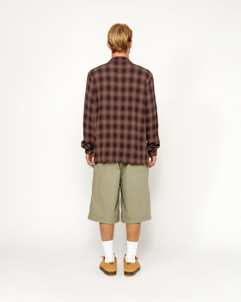 STÜSSY ZIP SHIRT TWISTED YARN PLAID BROWN LONGSLEEVE