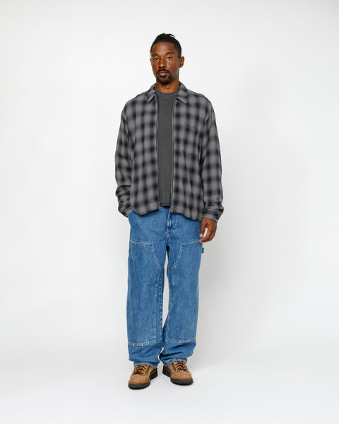 STÜSSY ZIP SHIRT TWISTED YARN PLAID CHARCOAL LONGSLEEVE | hero:hover:collection:new-arrivals,shirts,tops-shirts,all