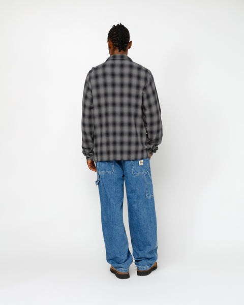 STÜSSY ZIP SHIRT TWISTED YARN PLAID CHARCOAL LONGSLEEVE