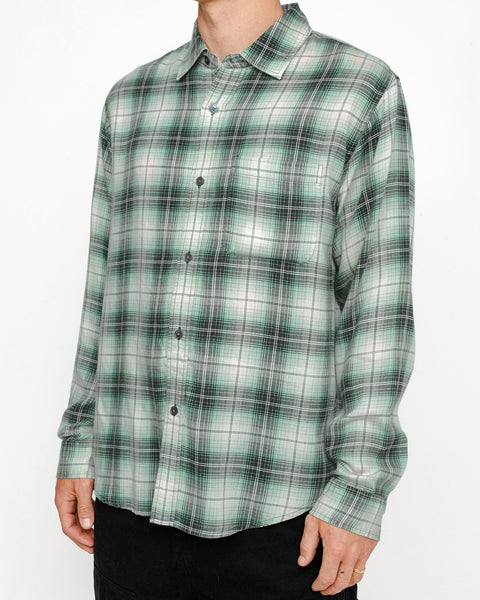 STÜSSY MATTHEW SHIRT LG PRINTED PLAID GREEN LONGSLEEVE