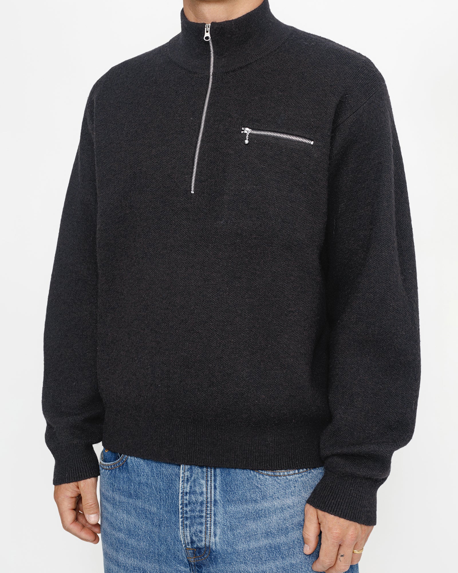 Half Zip Mock Neck Sweater in black – Stüssy