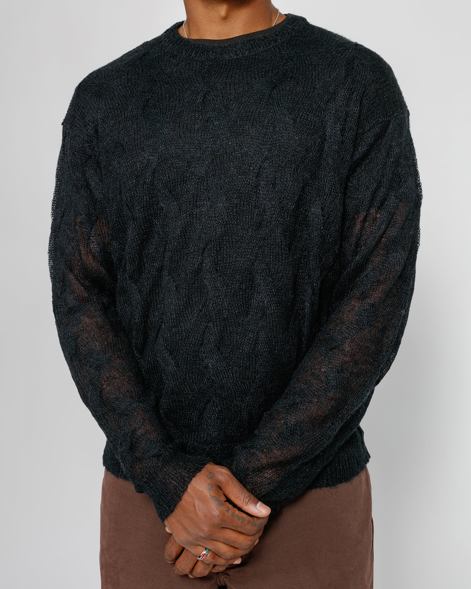 STÜSSY LOOSE KNIT CROSS CABLE SWEATER BLACK SWEATER