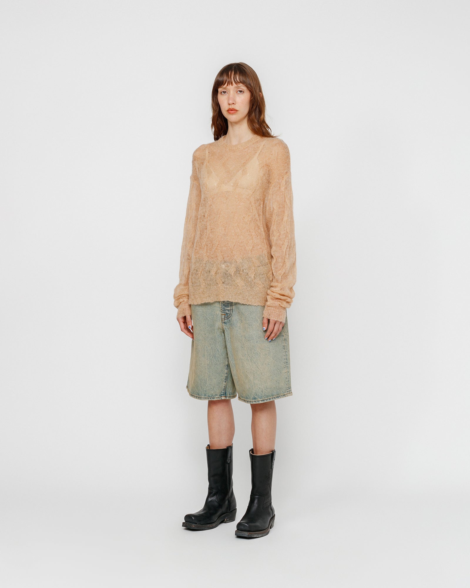 STÜSSY LOOSE KNIT CROSS CABLE SWEATER SAND SWEATER