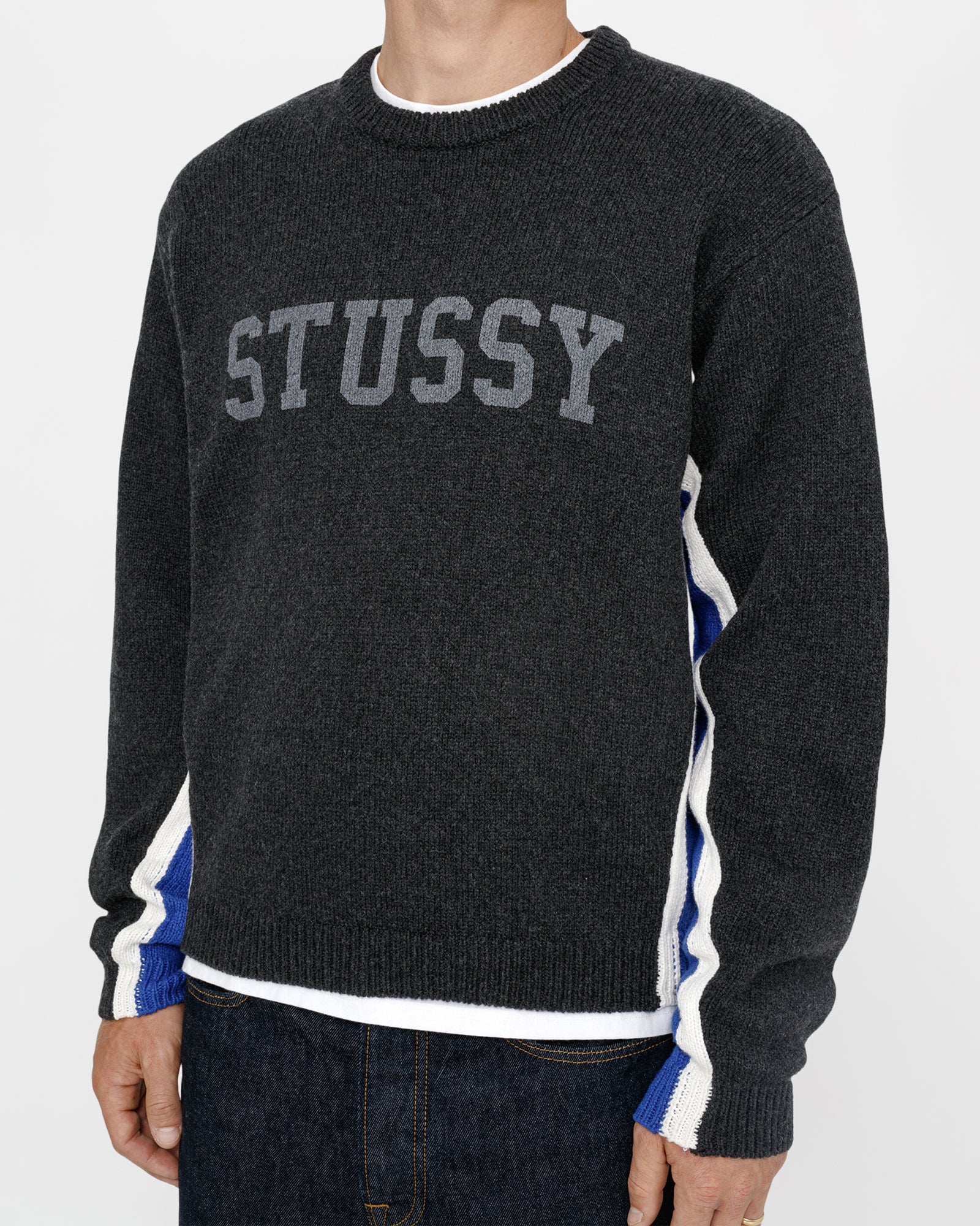 Contrast Stripe Crew in charcoal – Stüssy