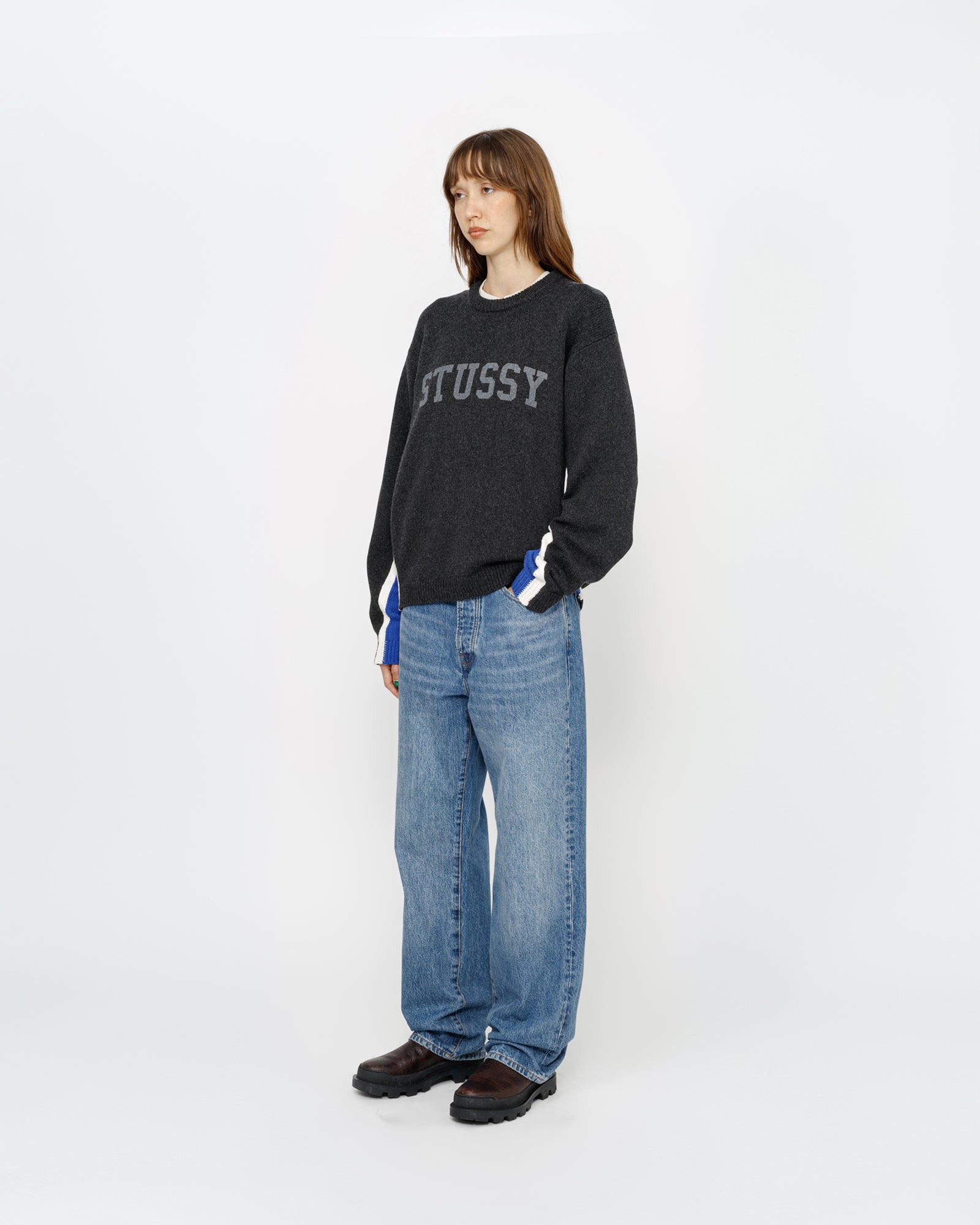 Contrast Stripe Crew in charcoal – Stüssy