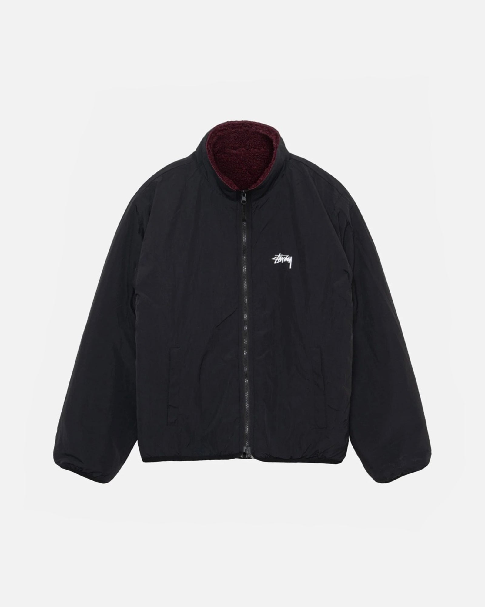 STÜSSY SHERPA REVERSIBLE JACKET BURGUNDY SWEATS