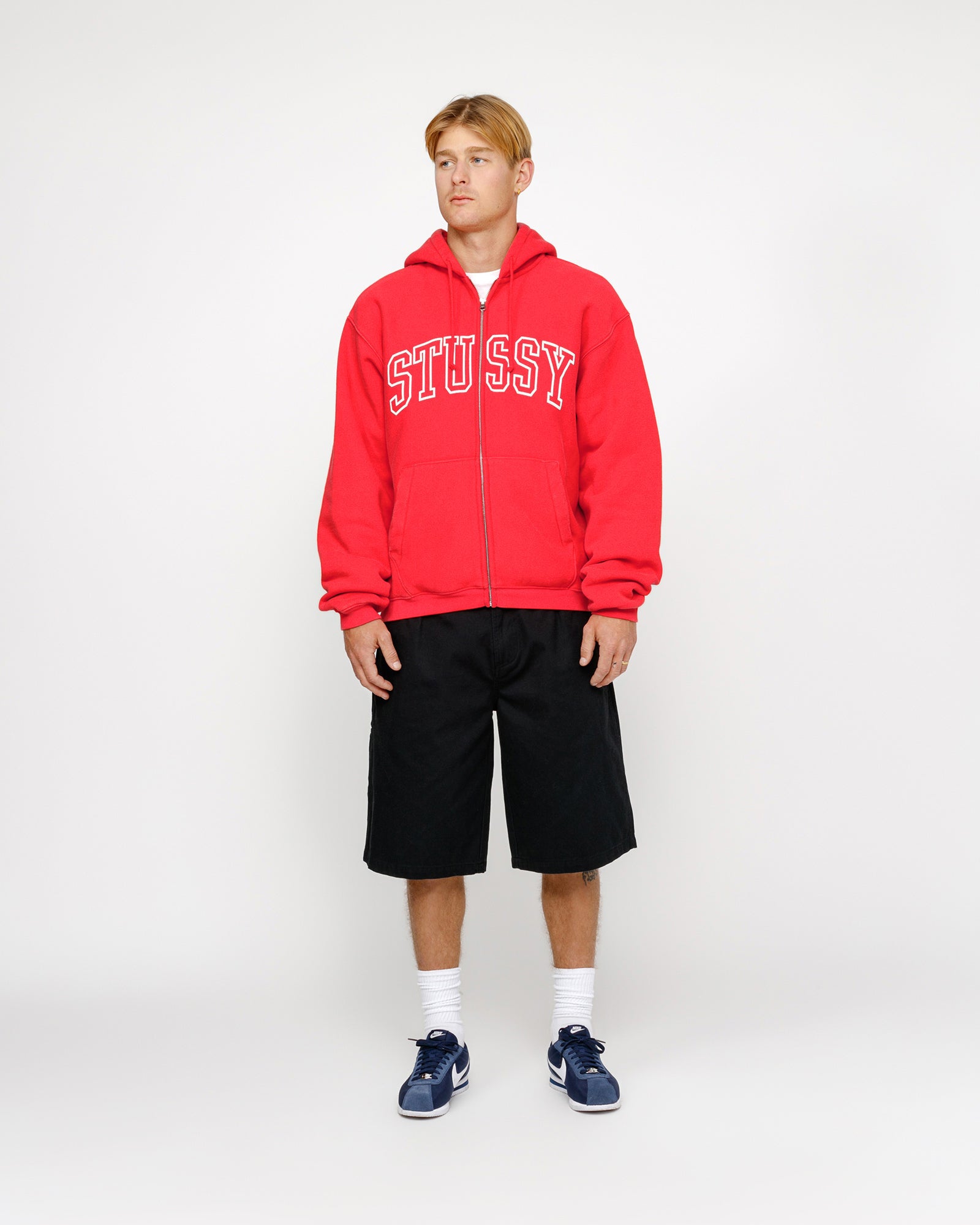 STÜSSY OUTLINE ZIP HOODIE RED SWEATS