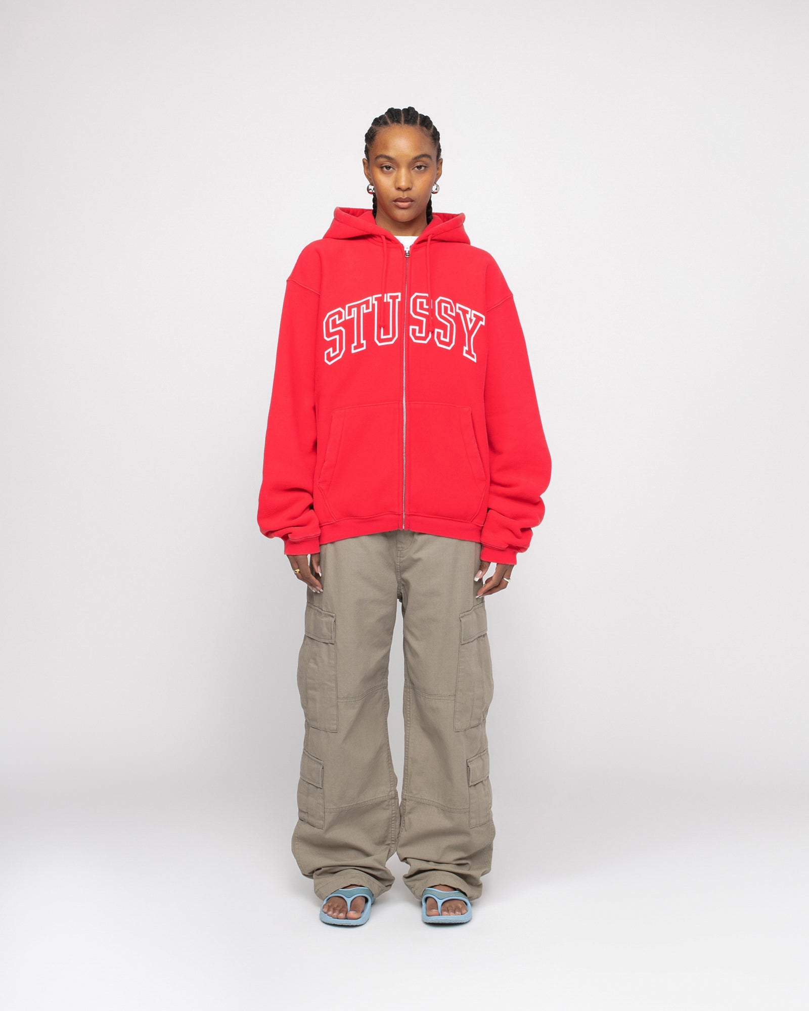 STÜSSY OUTLINE ZIP HOODIE RED SWEATS