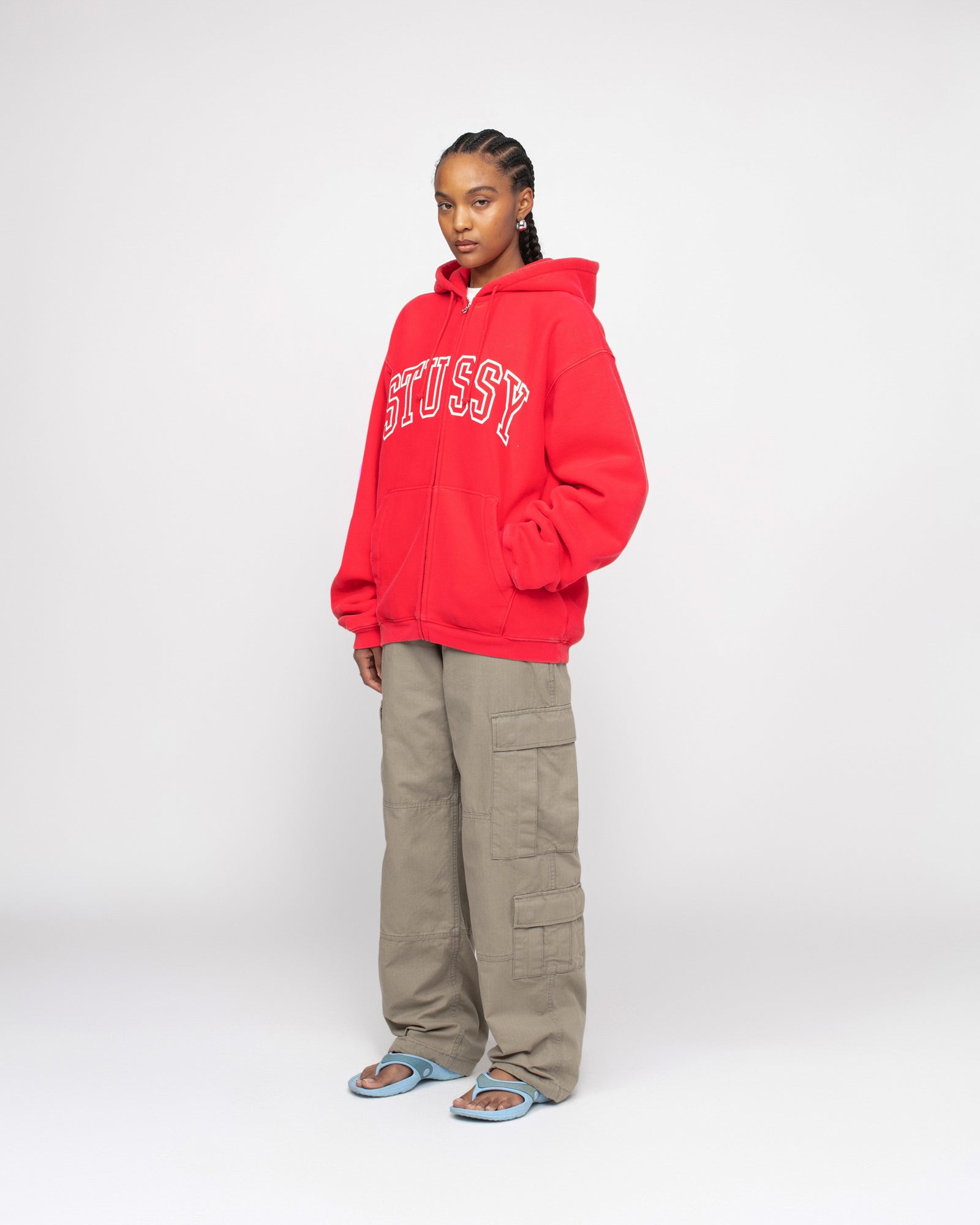 STÜSSY OUTLINE ZIP HOODIE RED SWEATS