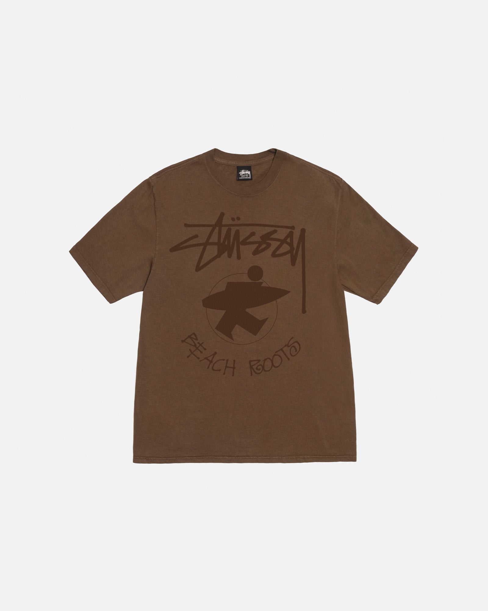 STÜSSY BEACH ROOTS TEE PIGMENT DYED BROWN SHORTSLEEVE