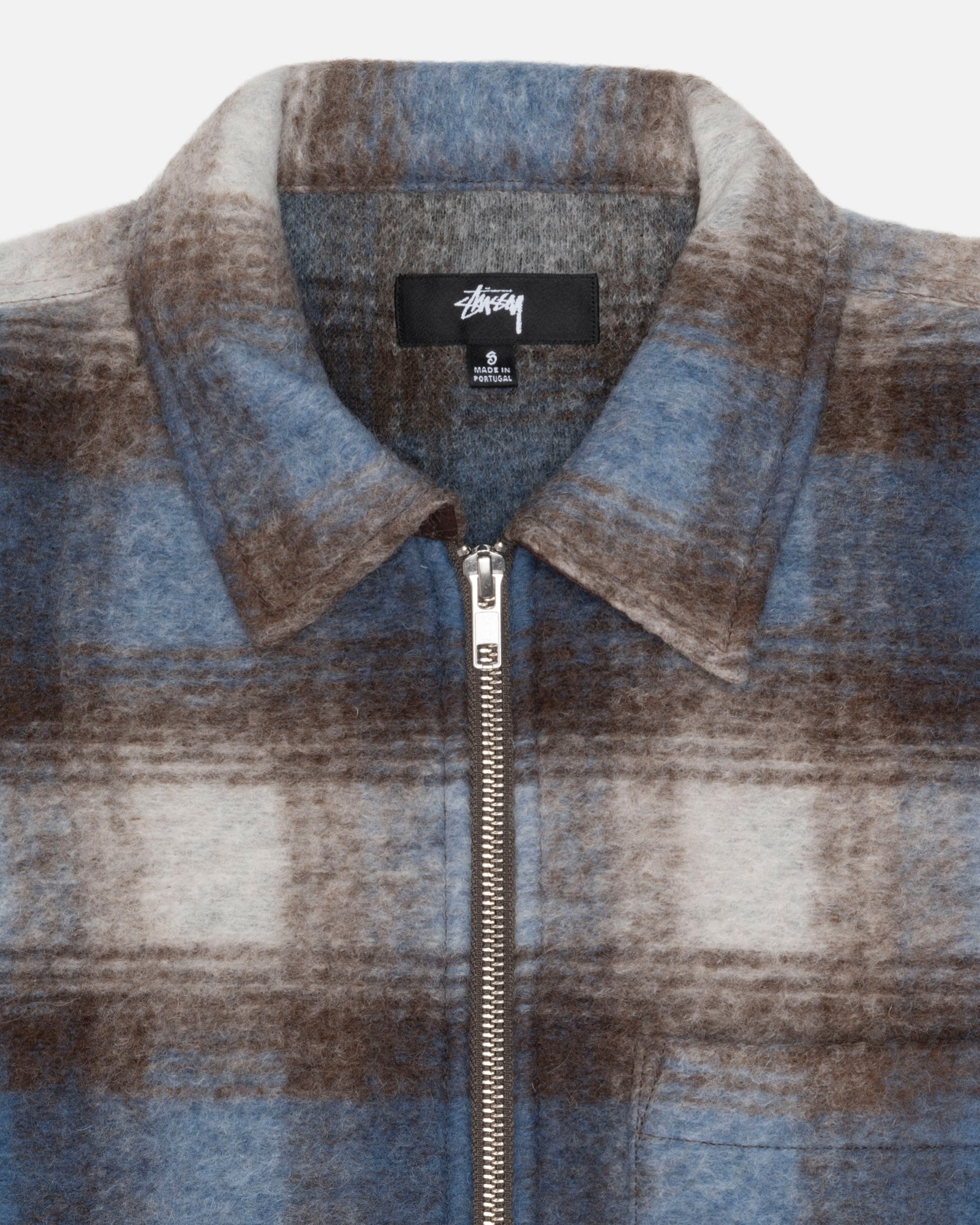 BRUSHED WOOL PLAID ZIP SHIRT