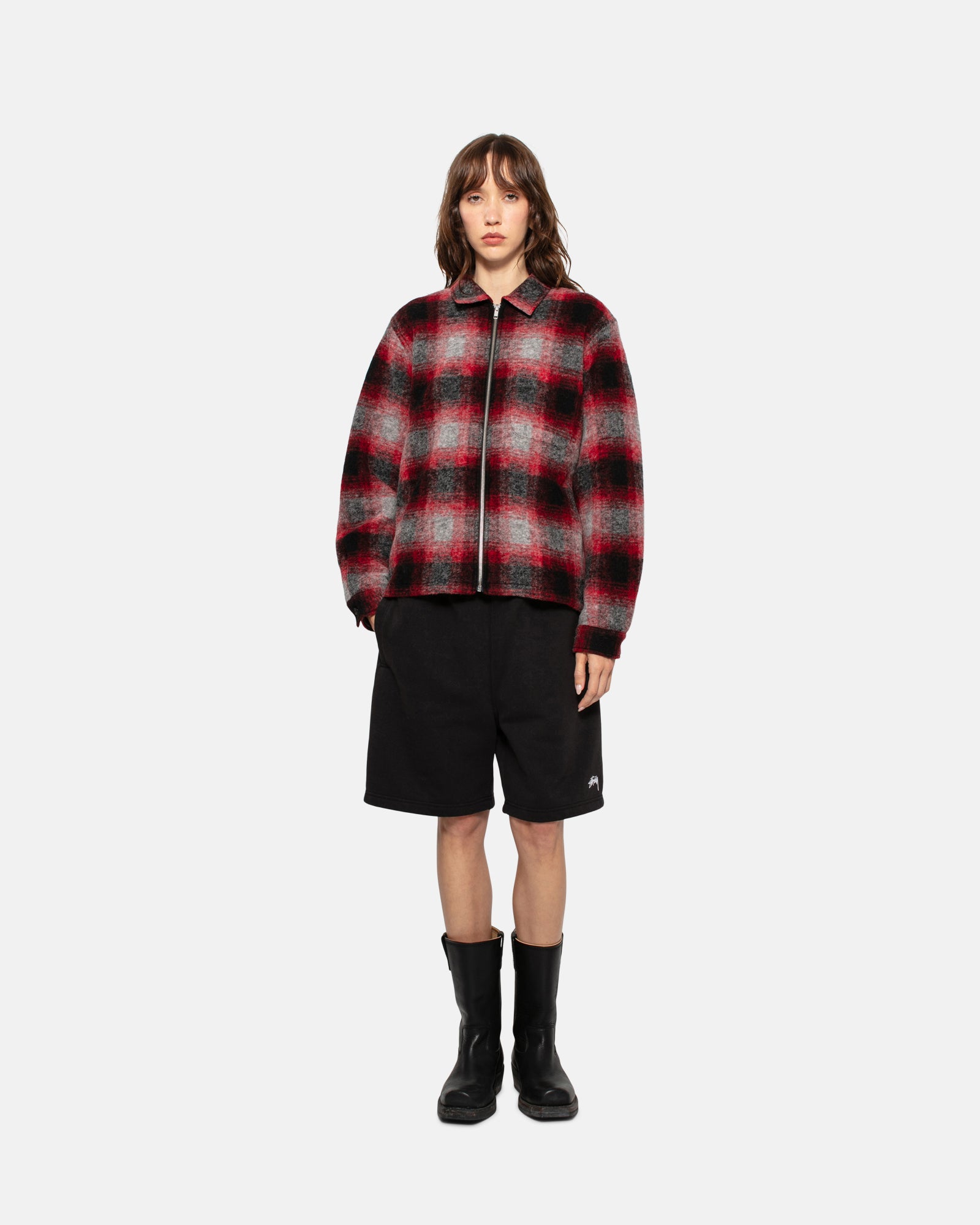 BRUSHED WOOL PLAID ZIP SHIRT