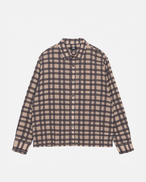 Beige tan blue plaid discount button down shirt stussy