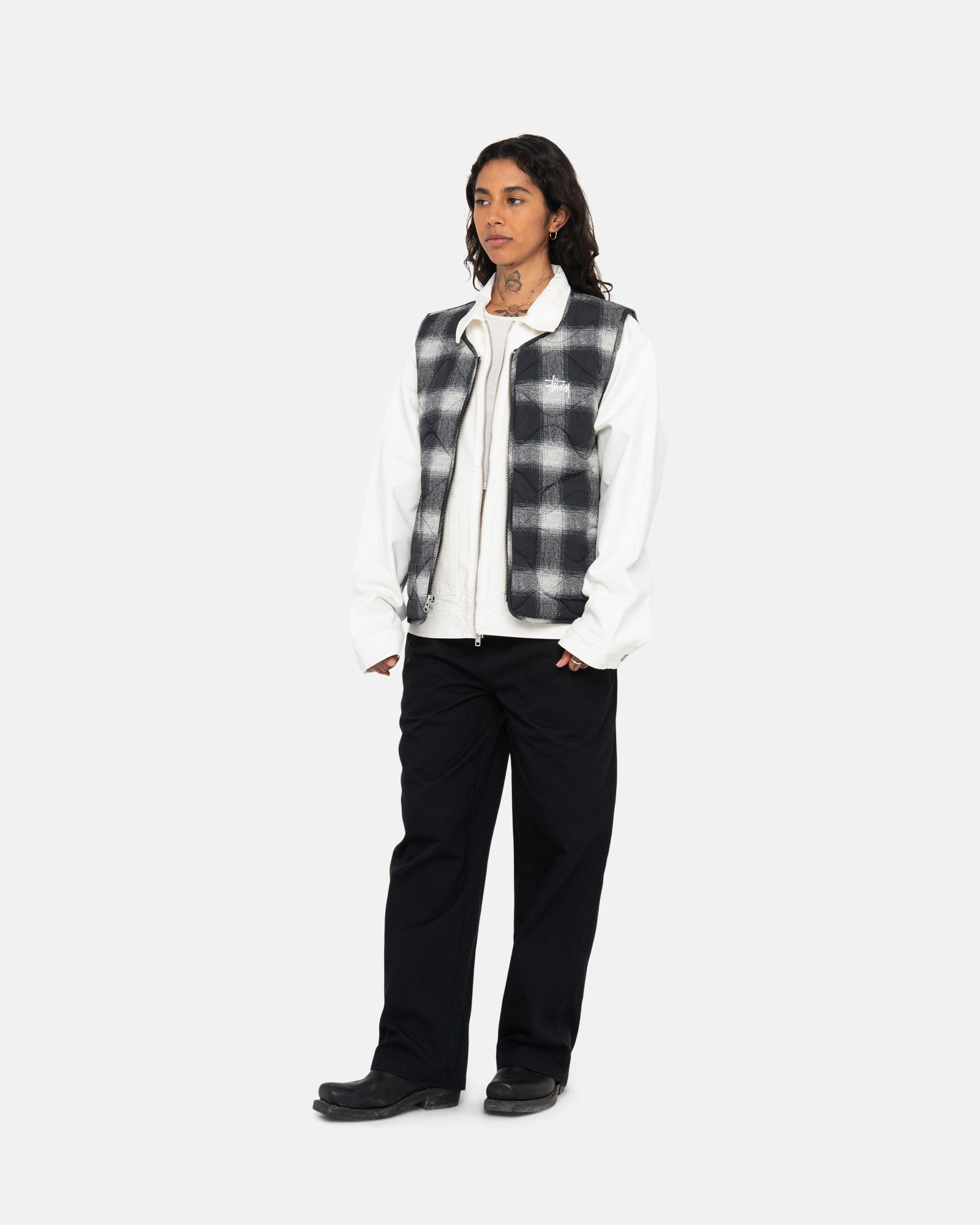 PLAID NYLON LINER VEST