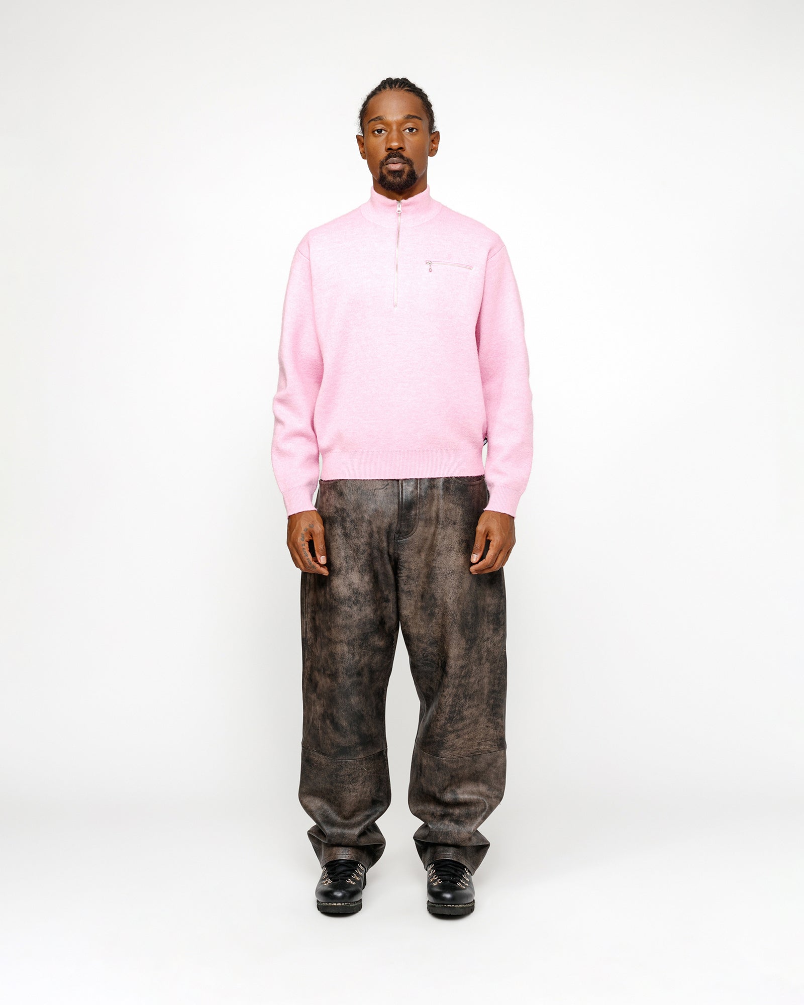Half Zip Mock Neck Sweater in pink – Stüssy