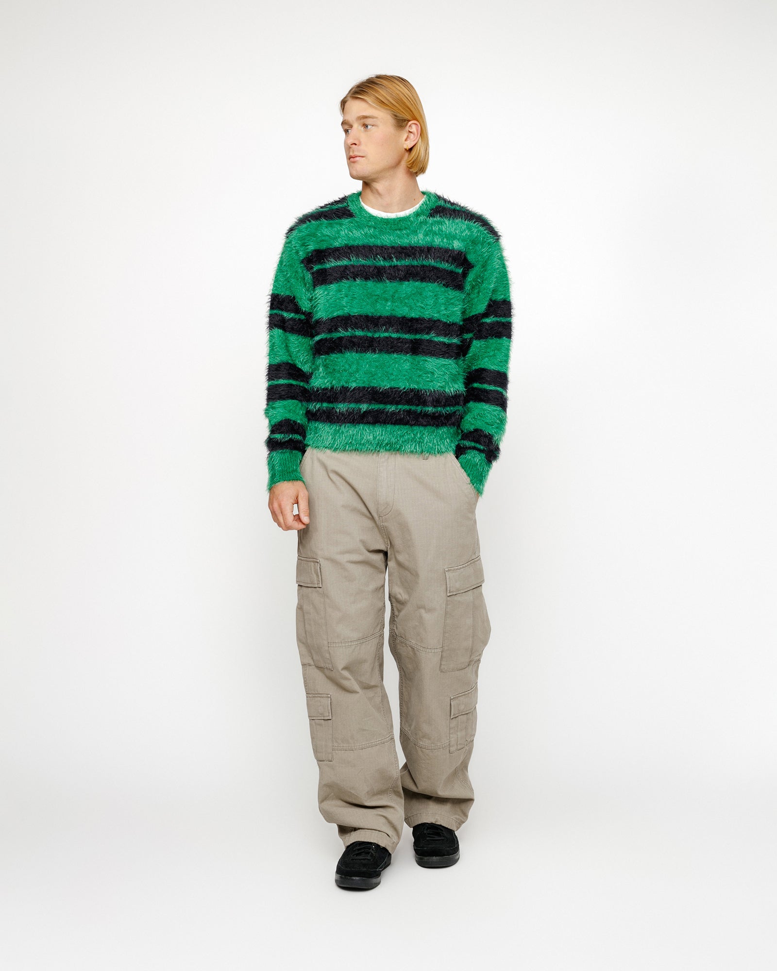 Hairy Stripe Crew Sweater in black/green – Stüssy