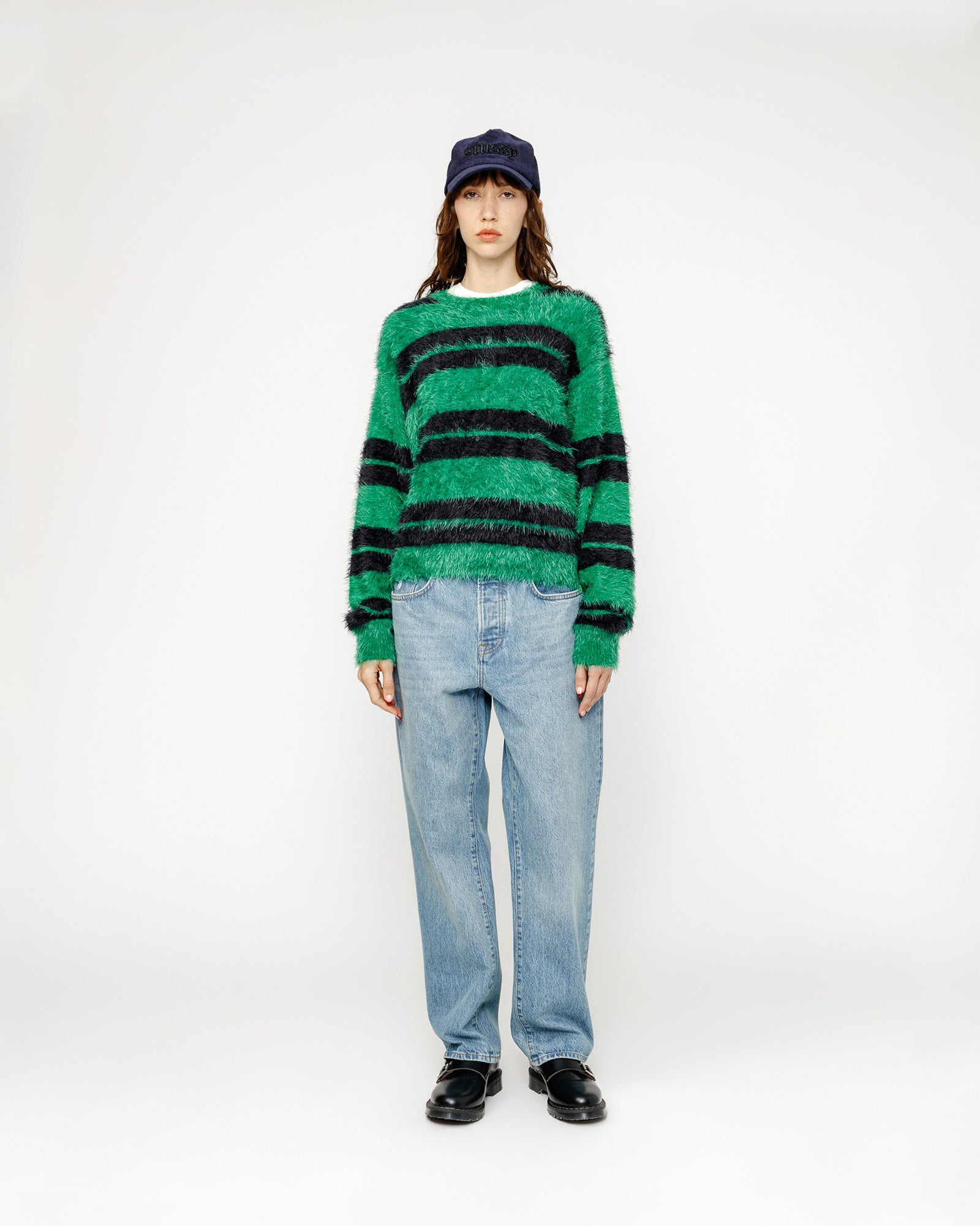 Hairy Stripe Crew Sweater in black/green – Stüssy