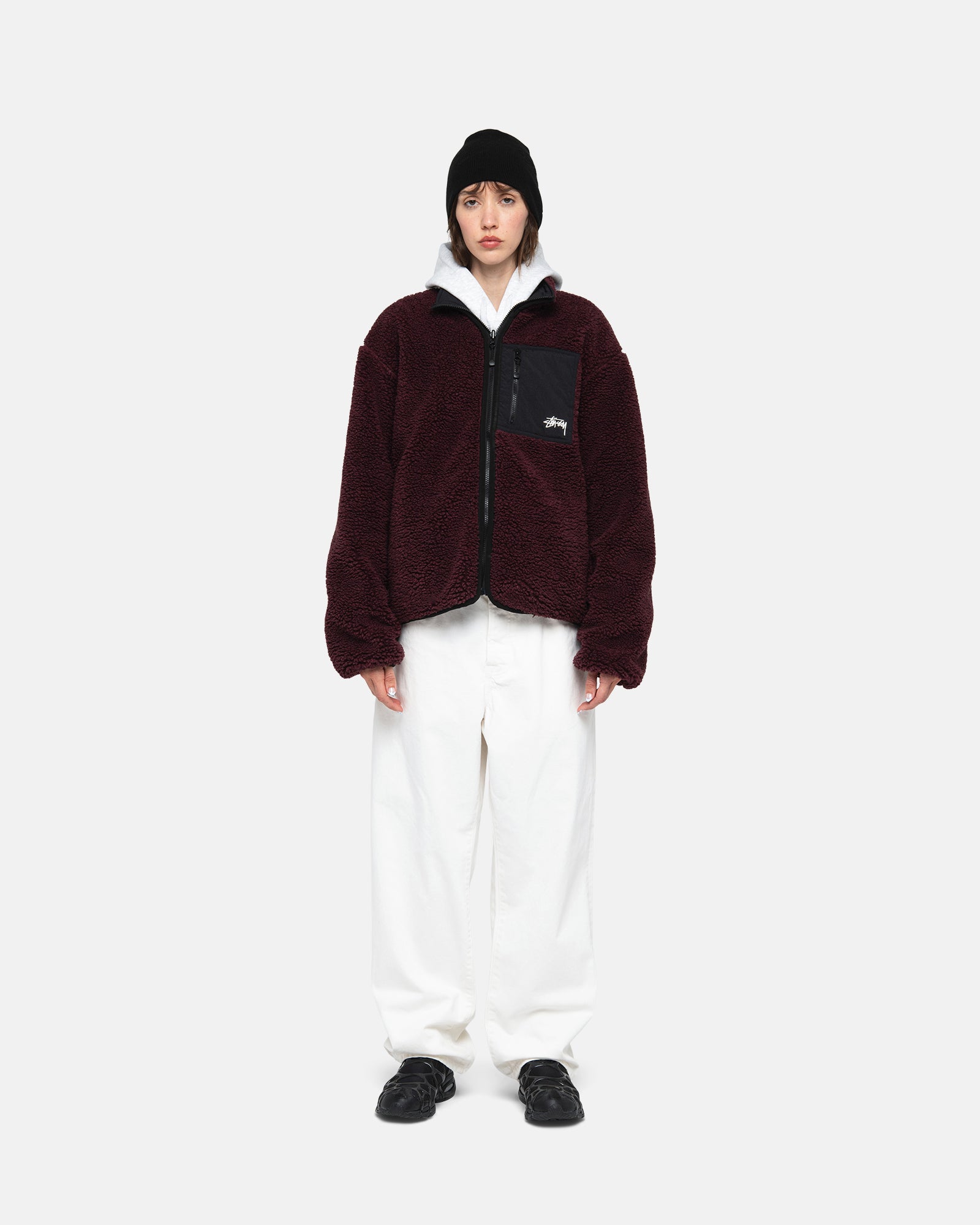 STÜSSY SHERPA REVERSIBLE JACKET BURGUNDY SWEATS