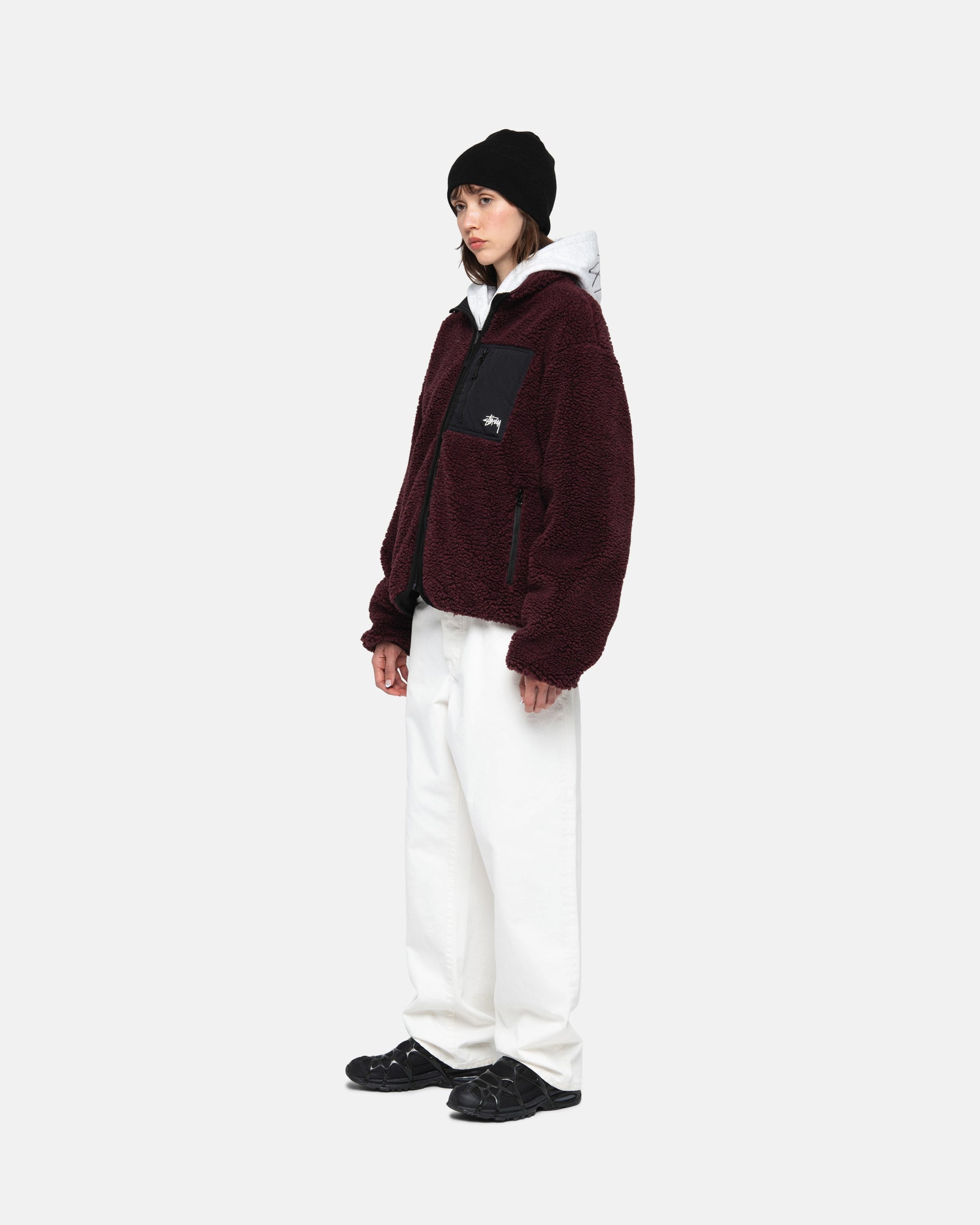 STÜSSY SHERPA REVERSIBLE JACKET BURGUNDY SWEATS