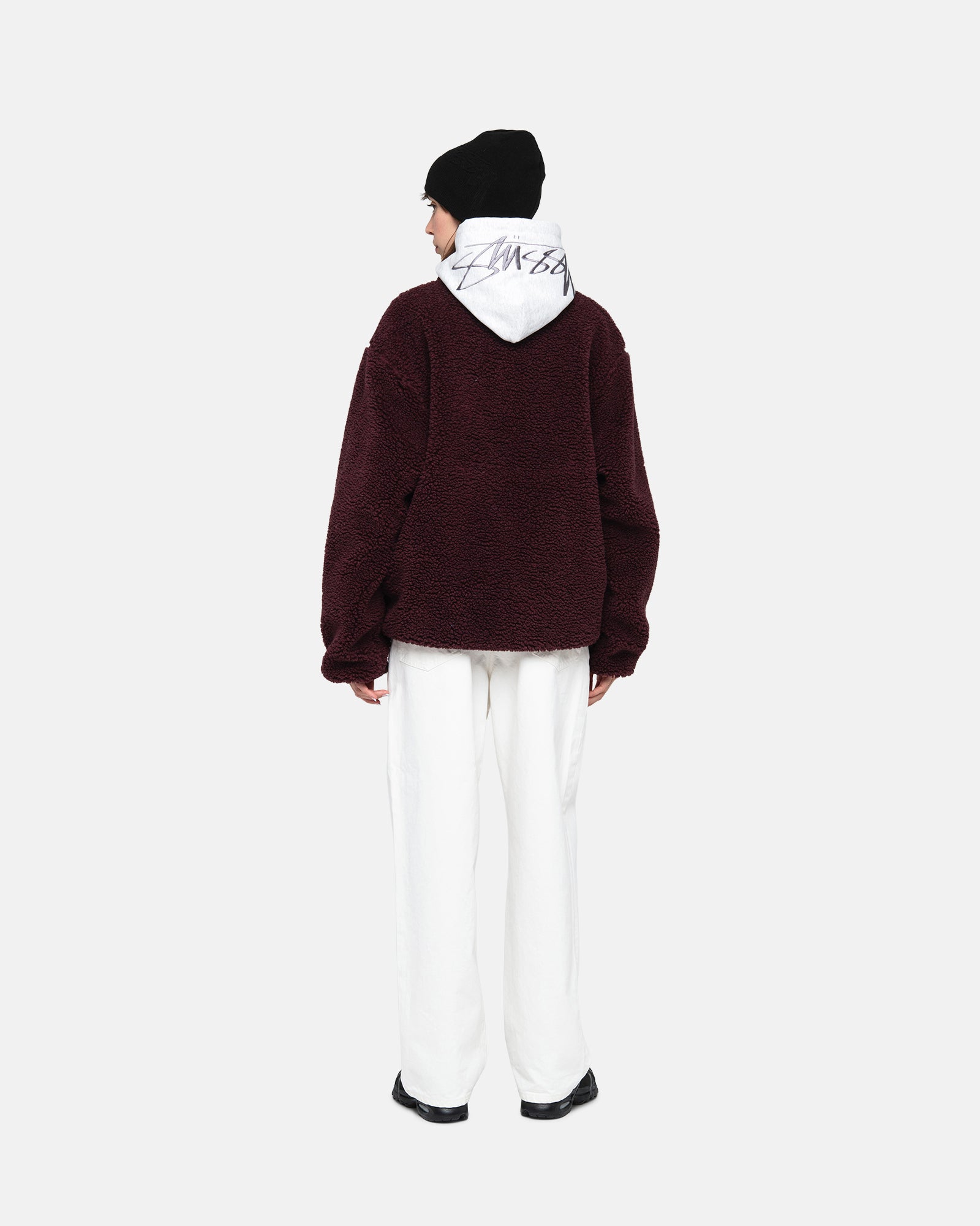 STÜSSY SHERPA REVERSIBLE JACKET BURGUNDY SWEATS