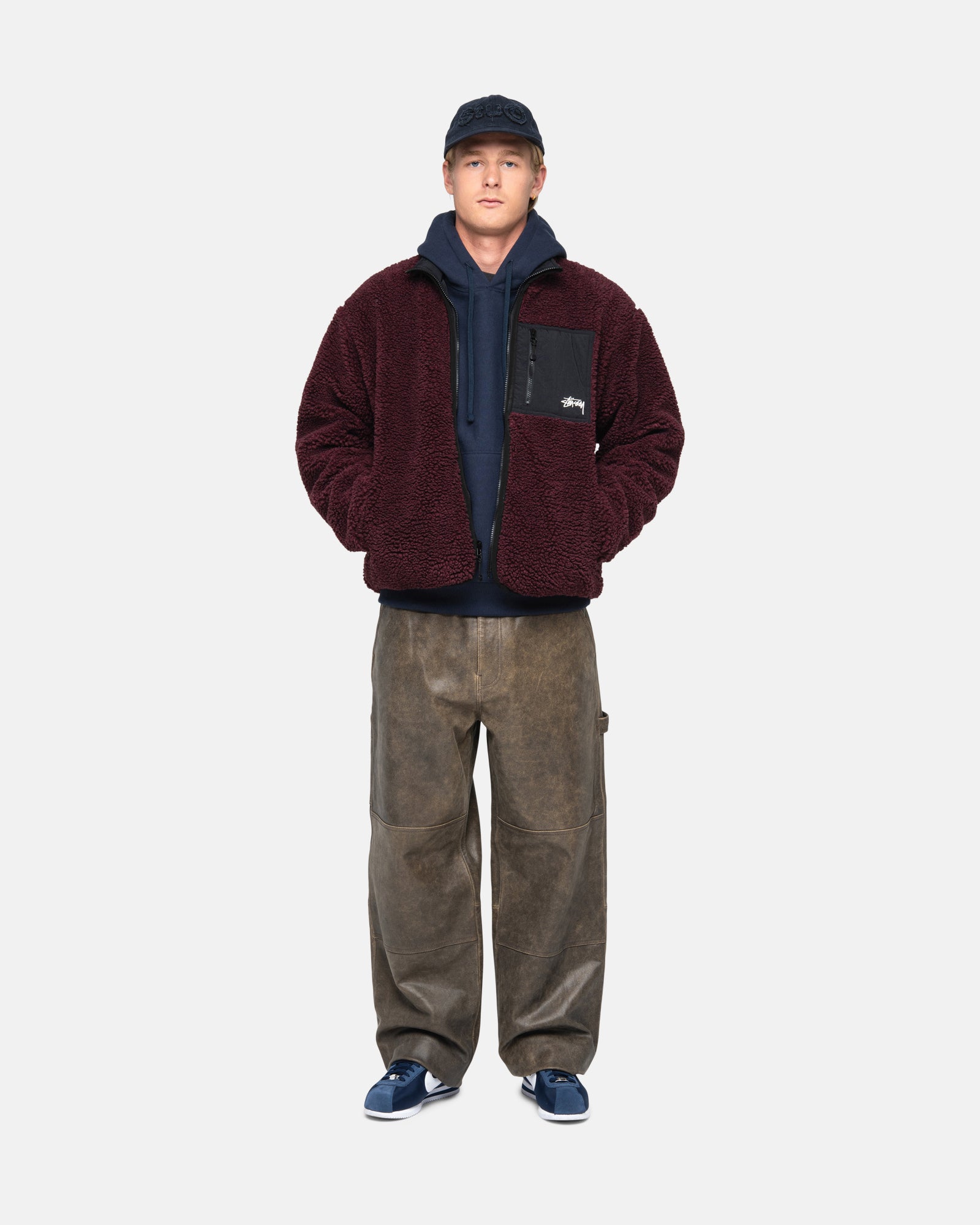 STÜSSY SHERPA REVERSIBLE JACKET BURGUNDY SWEATS