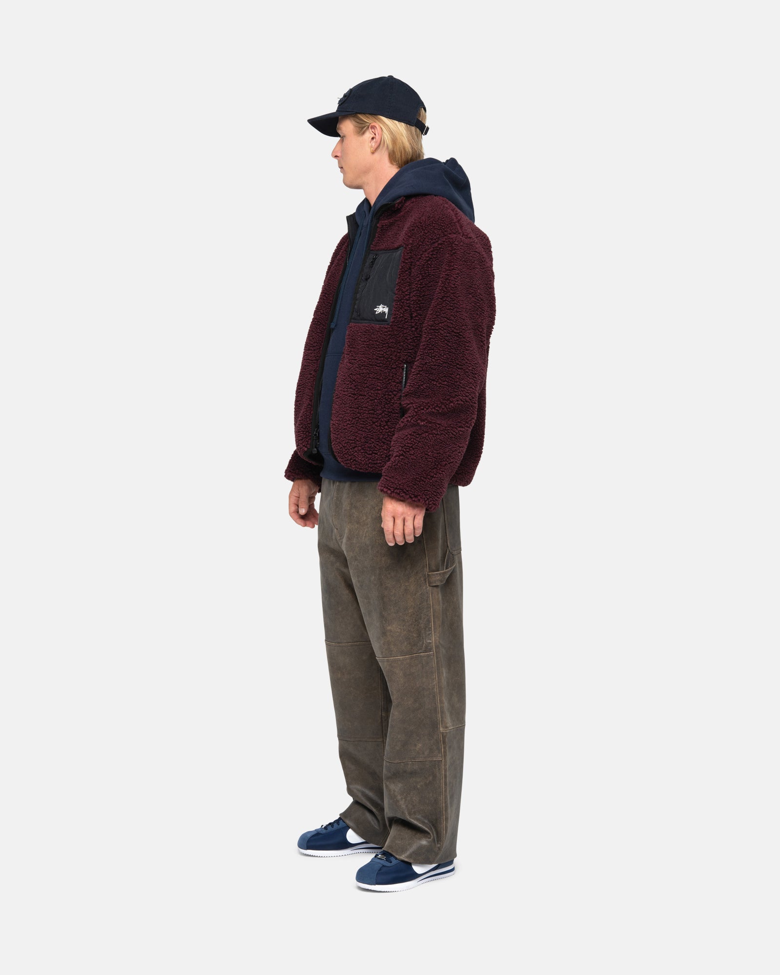 STÜSSY SHERPA REVERSIBLE JACKET BURGUNDY SWEATS