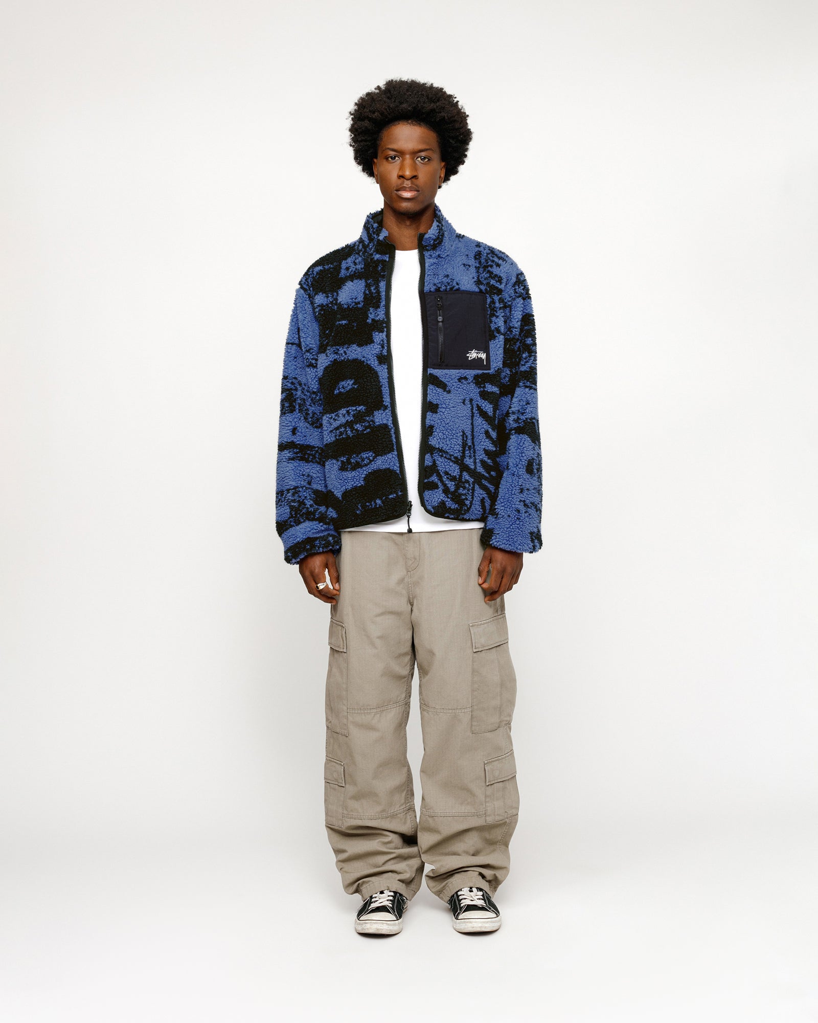 Stussy Reversible Sherpa Jacket - Yellow Leopard/Black - Labor